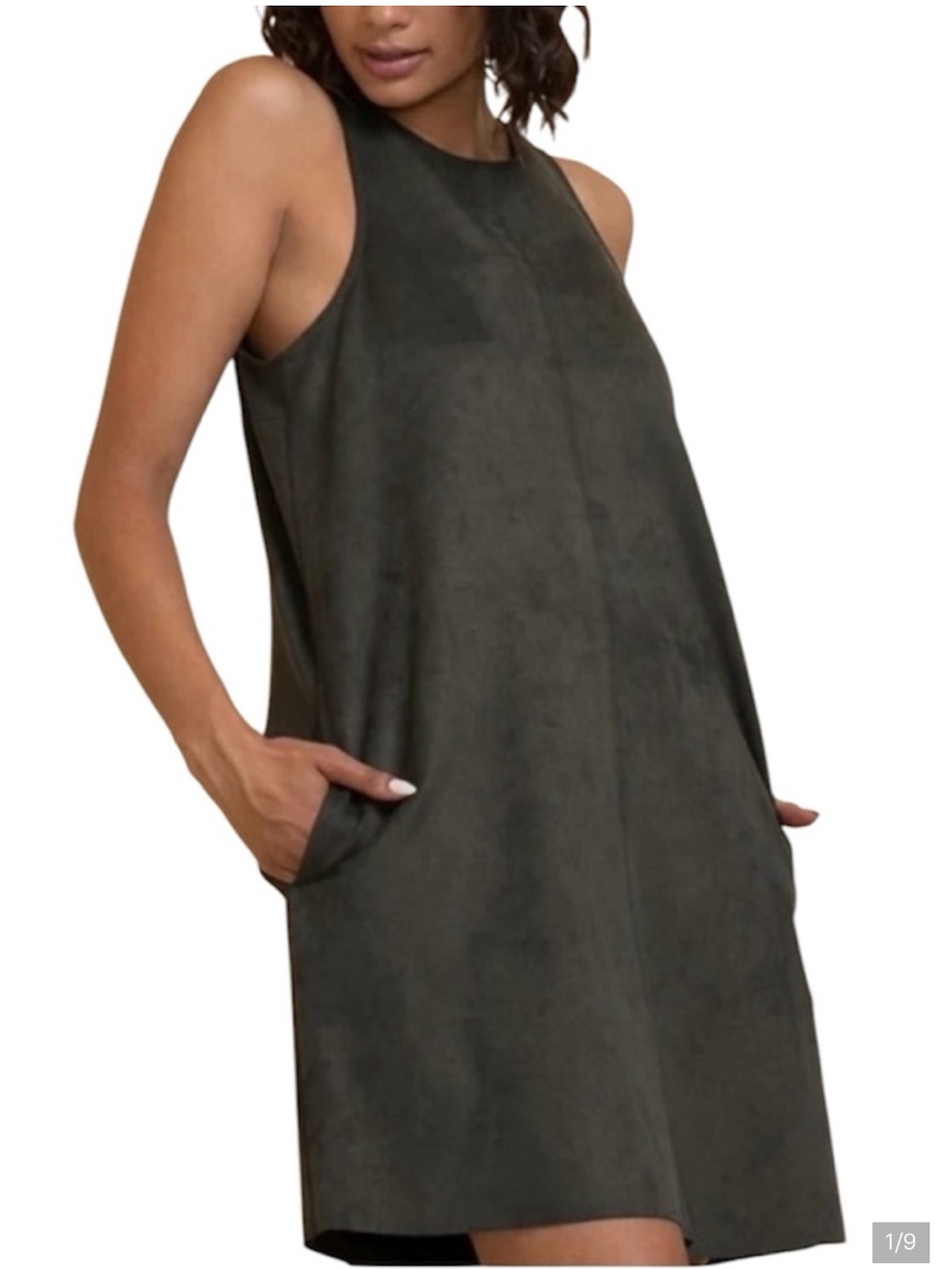 Wilfred Black Faux Suede Sleeveless Shift Dress with Side Pockets - Large